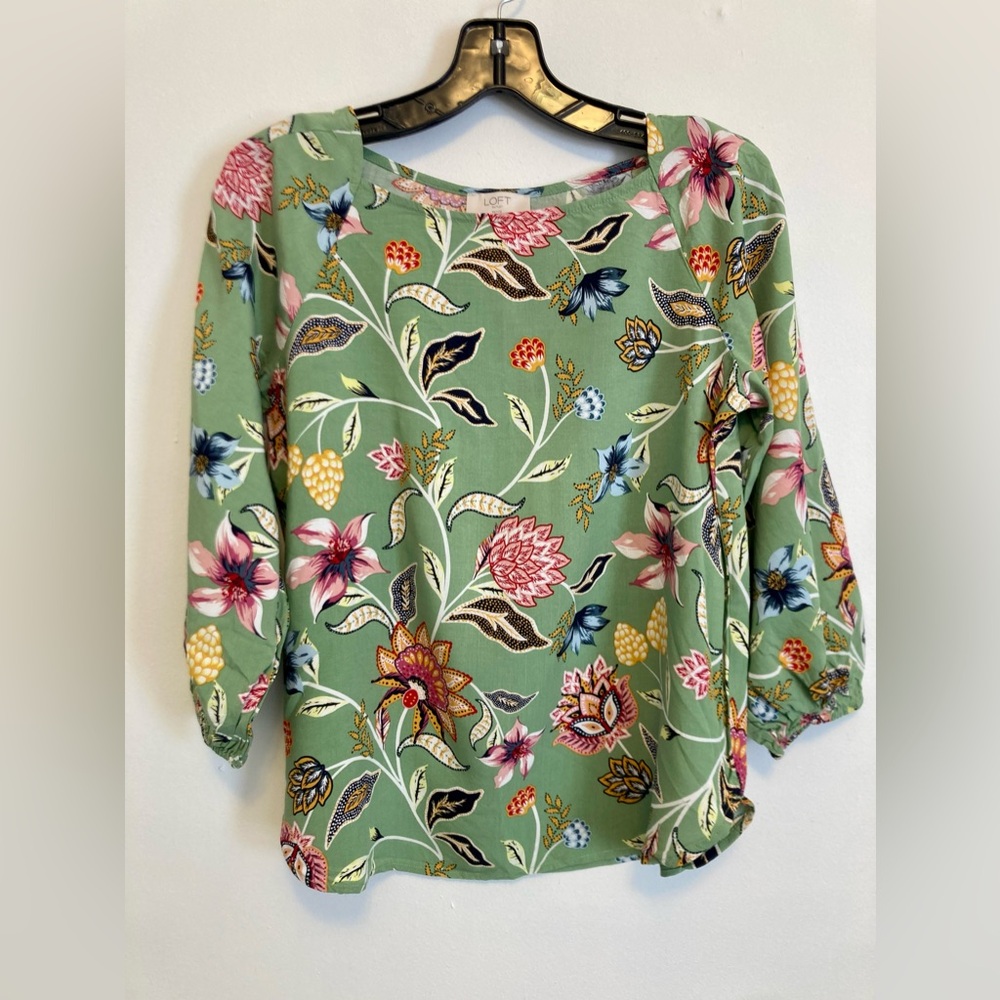 LOFT Green Floral Blouse Size XSP